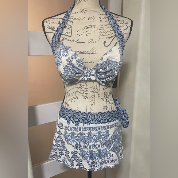 👙 Tommy Bahama Full Coverage Bra Top and Blue / Skirted Hipster Bottoms … - Picture 1 of 10